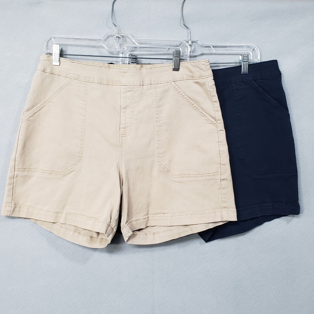 Nautica Jeans Women's High Rise Pull On Utility Shorts Set of 2 Khaki Navy Blue